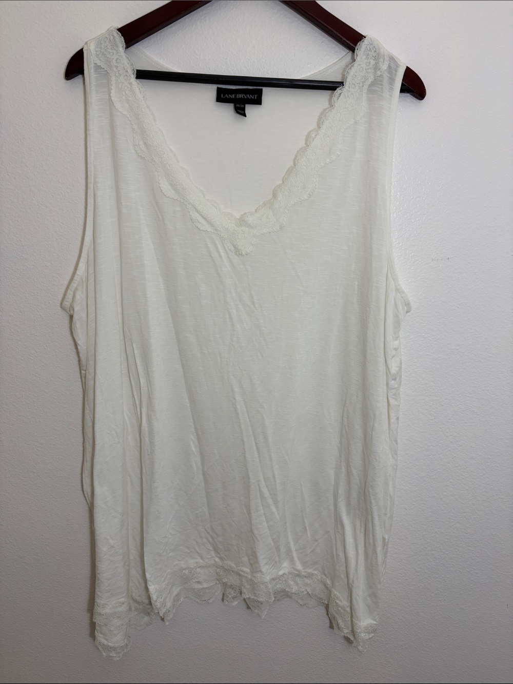 Lane Bryant White Lace-Trim V-Neck Tank Top